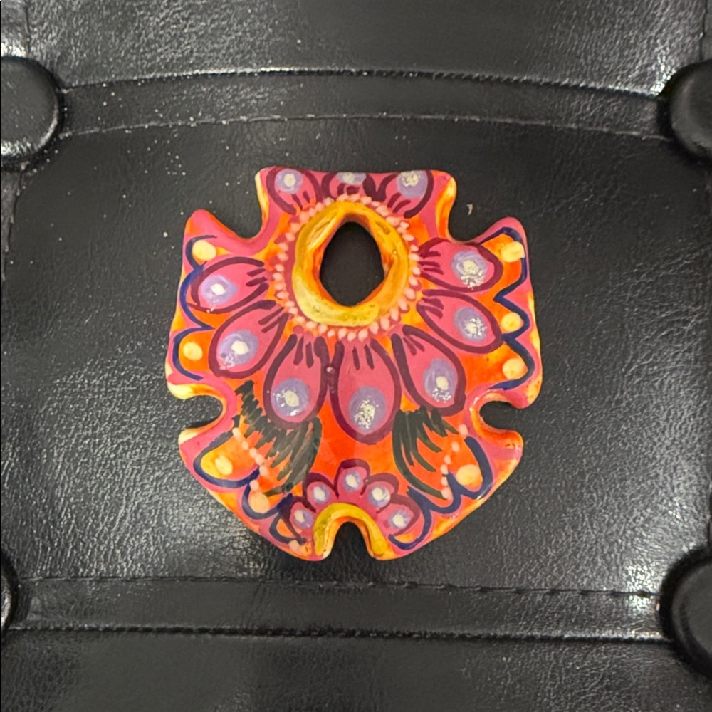 Mexico Talavera Sand Dollar Orange & Hot Pink Hand Painted Mexican Floral